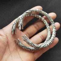 hot selling natural hand carved bangle tibetan silver dragon head pair fashion jewelry bracelet accessories men women luckgifts1