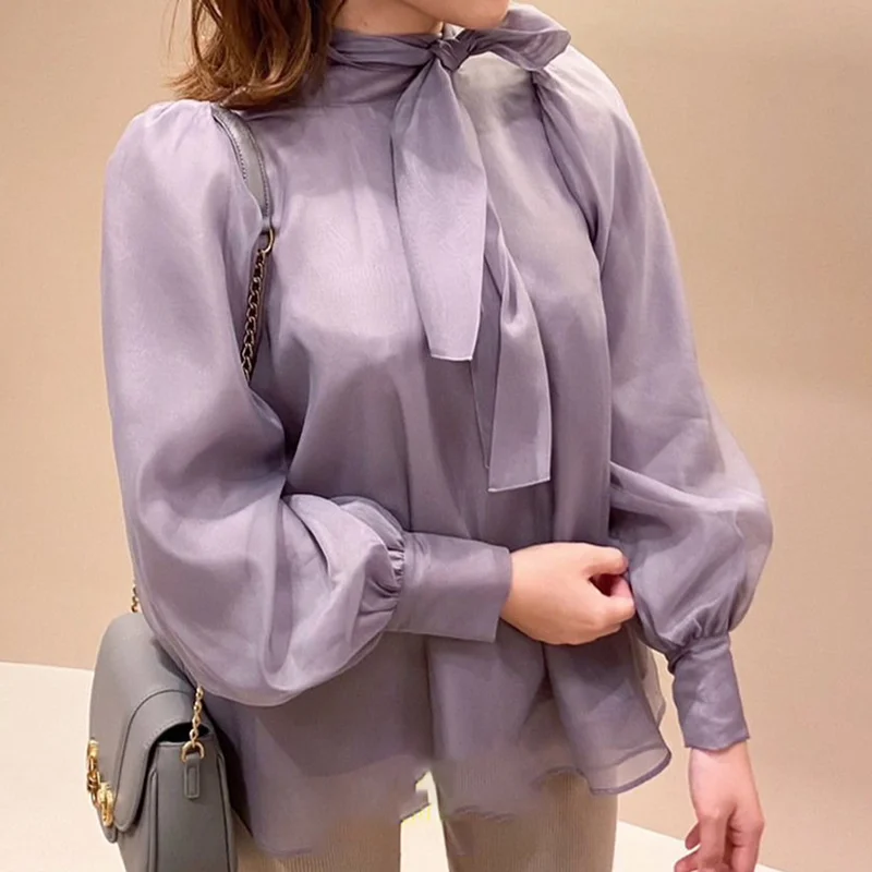 Свободная блузка Komiyama с круглым вырезом и бантом Женская Весенняя шикарная в