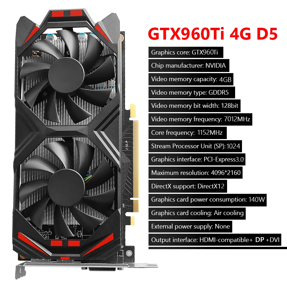 

Игровая видеокарта GTX960 4GD5 4 ГБ GDDR5 3,0 бит NVIDIA чип PCI-Express игровая видеокарта HD + DP + DVI с охлаждающим вентилятором