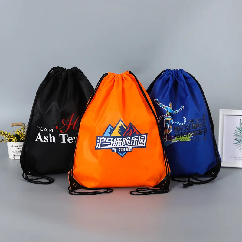 100 pcs Custom Printing Promotional Outdoor Casual Gym Sport Waterproof Polyester Drawstring Backpack Bag |