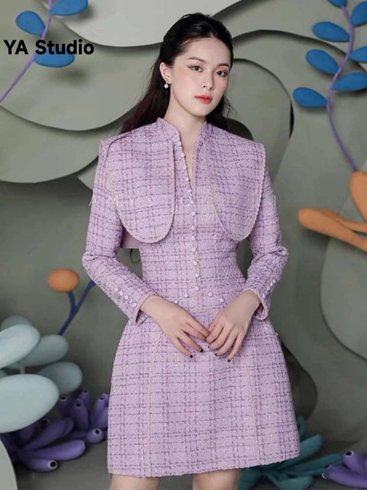 

[YA Studio] Solid High Waist Purple Mid Length Dress Set 2023 Summer Autumn Fashion