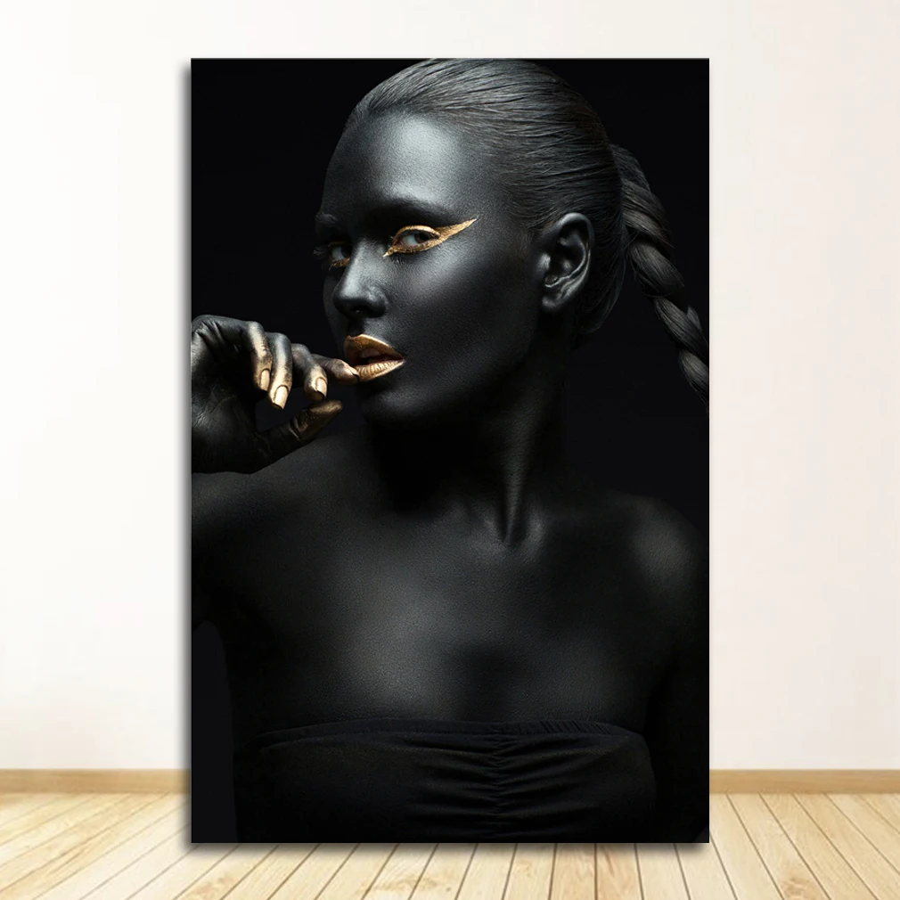

Скандинавская настенная картина с принтами для гостиной, черное золото, африканское искусство, женщина, картина в скандинавском стиле на холсте, постеры
