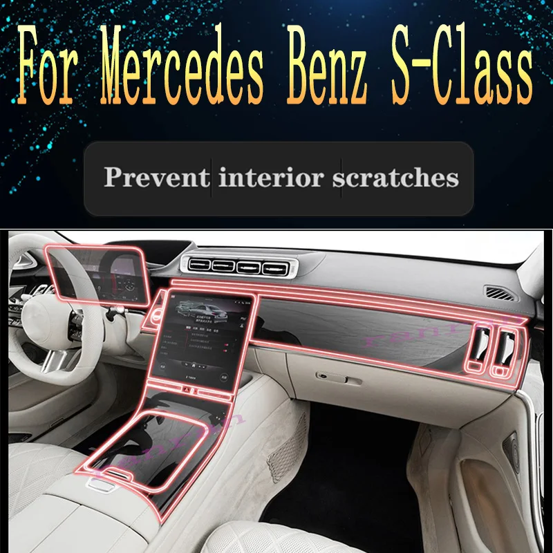 

For Mercedes Benz S-Class 2021-2023 Car Interior Center console Transparent TPU Protective film Anti-scratch Accessories refit