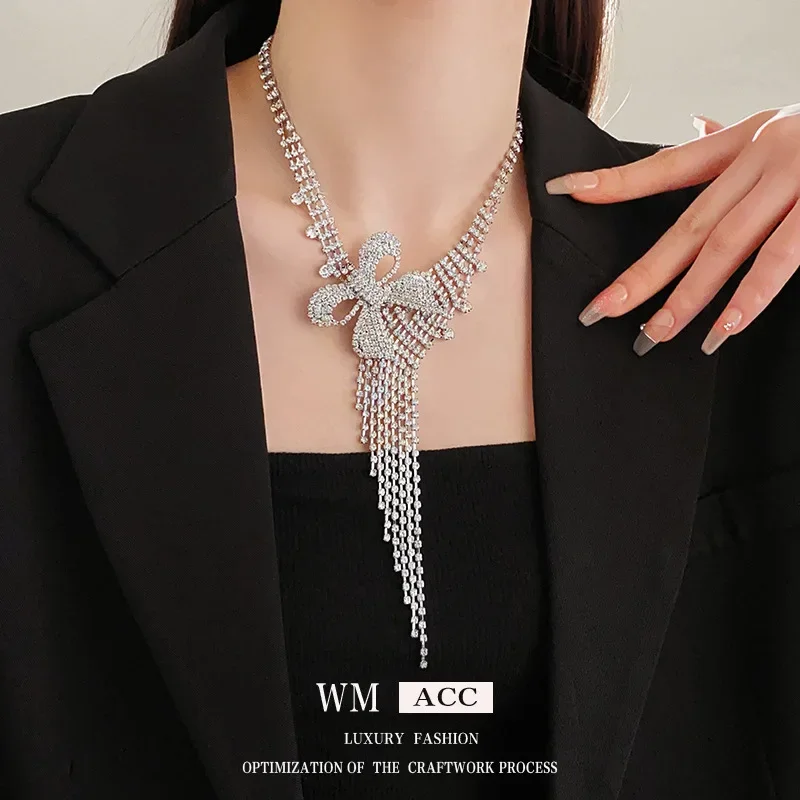 Ожерелье с бахромой из встраиваемых бриллиантов элегантная крупная цепочка на