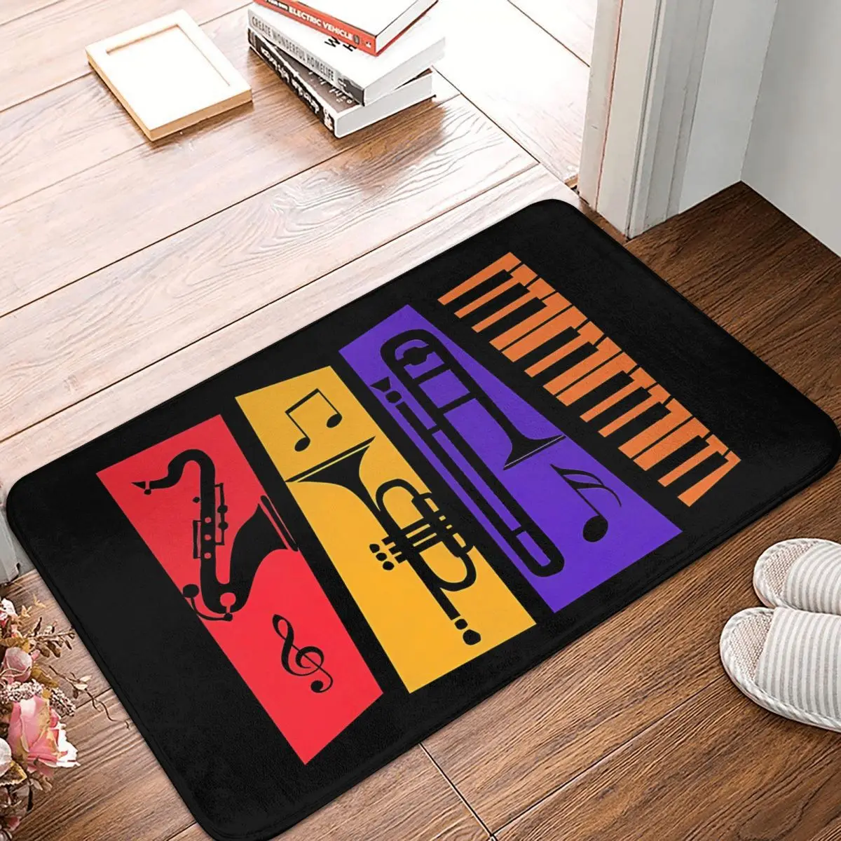 

Instruments Non-slip Doormat Jazz Bath Kitchen Mat Prayer Carpet Flannel Pattern Decor