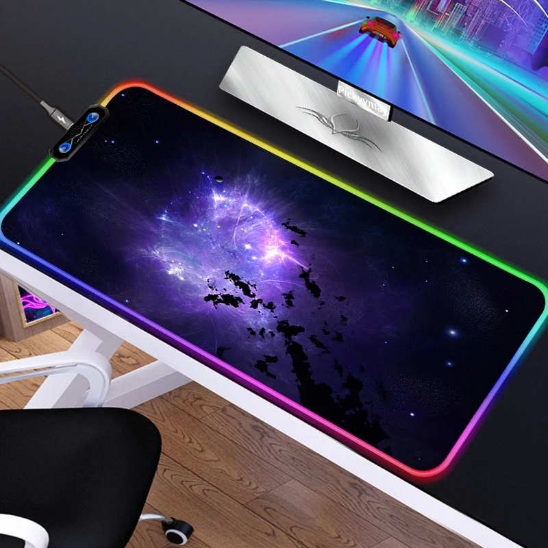 

Очень большой игровой коврик для мыши RGB космические звезды компьютерный коврик для мыши геймерский Противоскользящий коврик для мыши из натурального каучука аниме светодиодный Настольный коврик