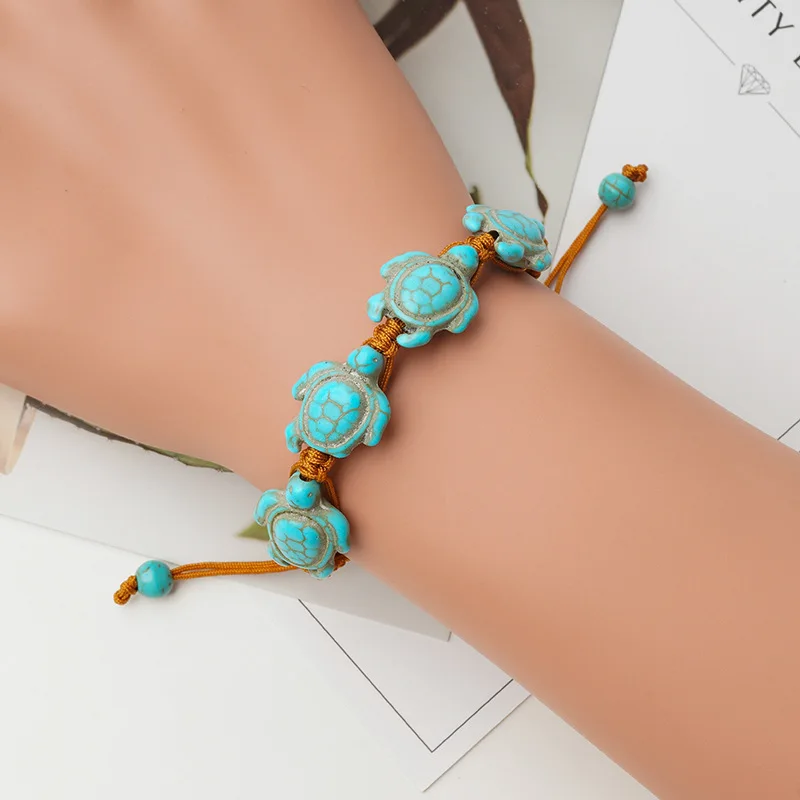 

Turquoise Turtle Bracelet Bohemian Hand-woven Adjustable Bracelet Unique Women Man Charm Pendant Accessories Jewelry Gift