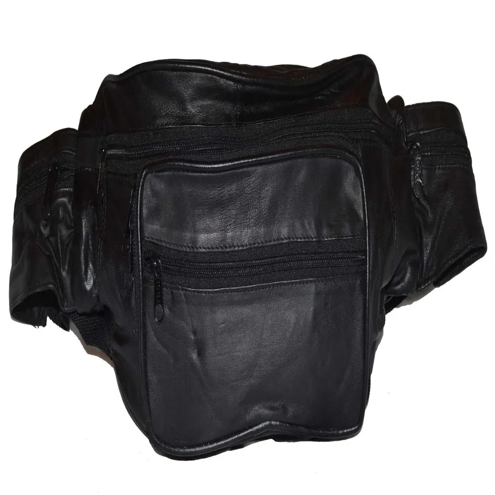 Leather  Jumbo Fanny Pack with Side Zipper Pockets by