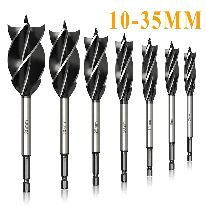 10mm-35mm 4 Fluted Wood Auger Bits with Hex Shank Fast Cut A