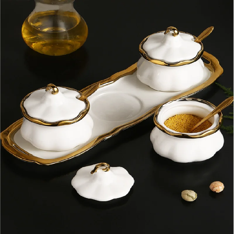 

Скандинавский стиль, роскошная керамическая банка для приправ, изумрудная коробка для приправ, кухонная сахарная соль, домашний набор из трех предметов с крышкой