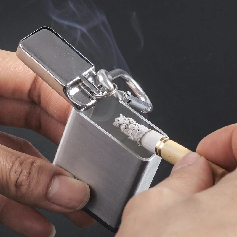 

Portable Mini Ashtray with Lid Keychain Pocket Travel Ashtray Cigarette Metal Bottle Storage Package