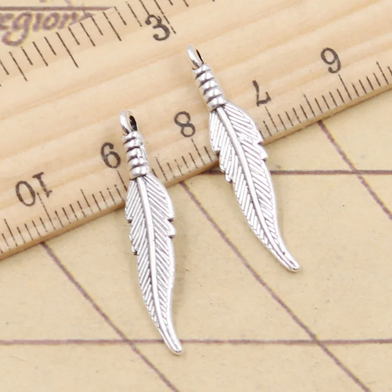 

20pcs Charms Double Sided Feather 31x6mm Tibetan Bronze Silver Color Pendants Antique Jewelry Making DIY Handmade Craft