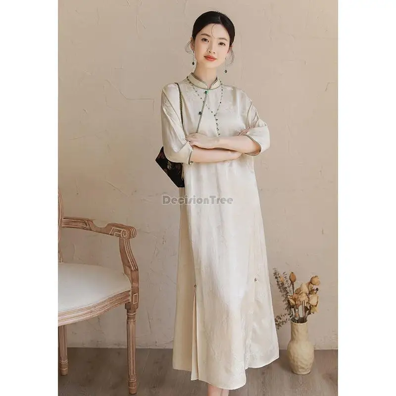 

2023 new improved chinese stand collar half sleeve loose style han elements daily cheongsam dress elegant women tang suit g911