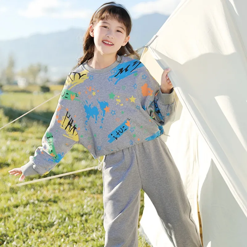 

2 Piece Sport Clothing Sets For Girls 2PCS Casual Sweatshirts And Pants Outfits Children Kids Hoodies And Trousers Suits