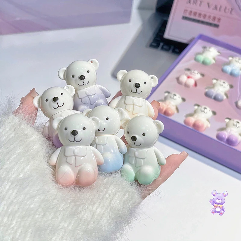 Набор блесков для губ макияж женщин матовая помада с милым медведем жидкая