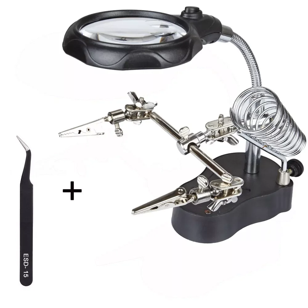 

New magnifying glass 3,5 x 12X 3rd piece, aid Clip, LED lighting, hand welding stand, magnifying glass, Lens Repair