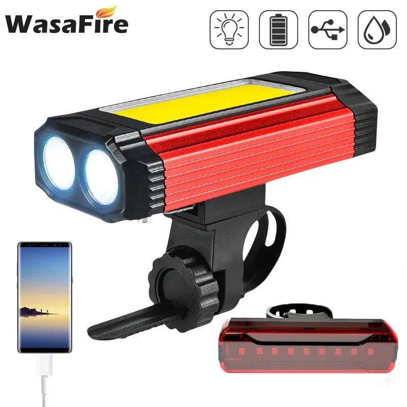

USB Charging Bicycle Front Rear Light MTB Road Bike Headlight Outdoor Emergency COB LED Work Lights Cycling Warning Taillight