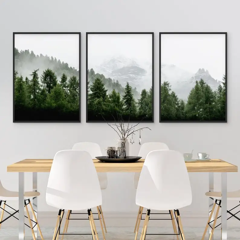 

3pcs Forest Clouds Landscape Canvas Art Poster with Frame Tropical Jungle Nordic Wall Picture Modern Abstract Art Painting Home
