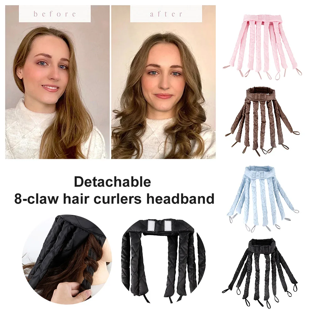 

8 Claw Heatless Hair Curlers Headband Adjustable Detachable Hair Rollers No Heat Overnight Hair Curling Iron For All Hairs