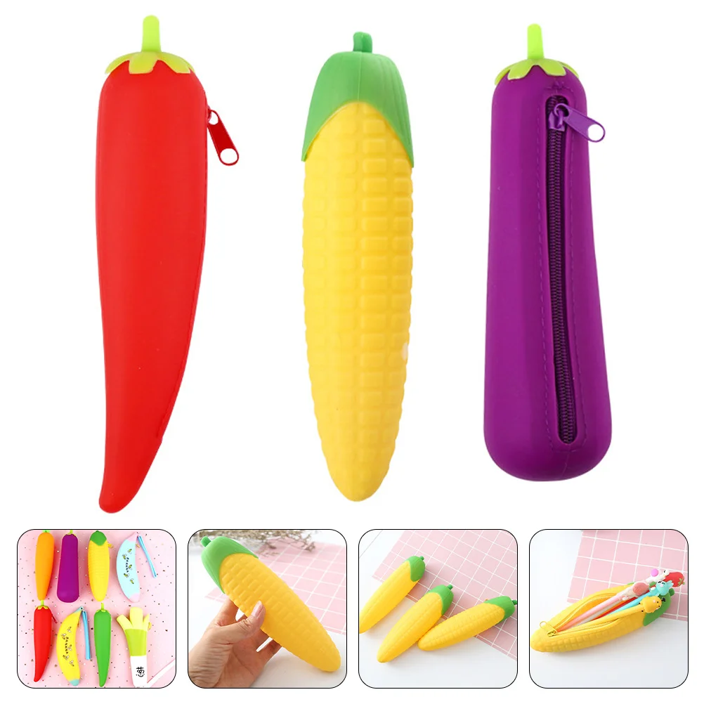

Bag Case Holder Pen Stationery Zipper Storage Silicone Purse Office Makeup Lovely Portable Pouch Haves Students Supplies Must