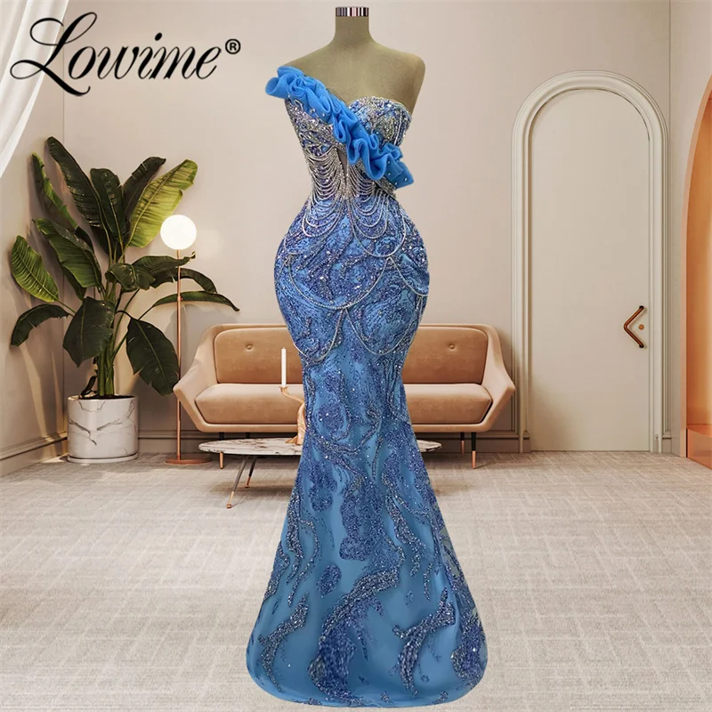

Elegant Women Formal Arabic Dubai Evening Dresses Customized Crystal Tassels Mermaid Beaded Party Dress For Weddings Celebrity