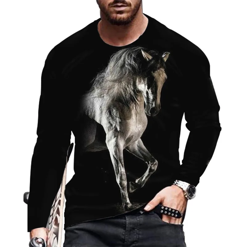 

2022 Spring and autumn t-shirt long-sleeved animal cartoon anime black spot sports youth loose round neck t-shirt men's top