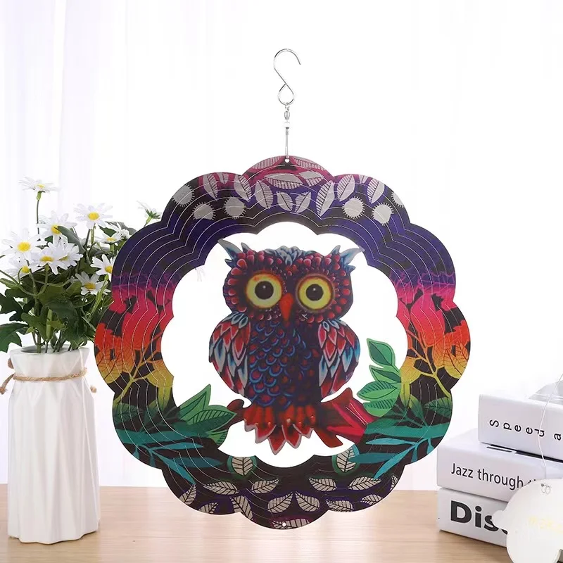 

12inches Stainless Steel Stereo Rotating Color Turtle Skull owl Wind Chime Pendant Garden Balcony Home Hanging Ornament