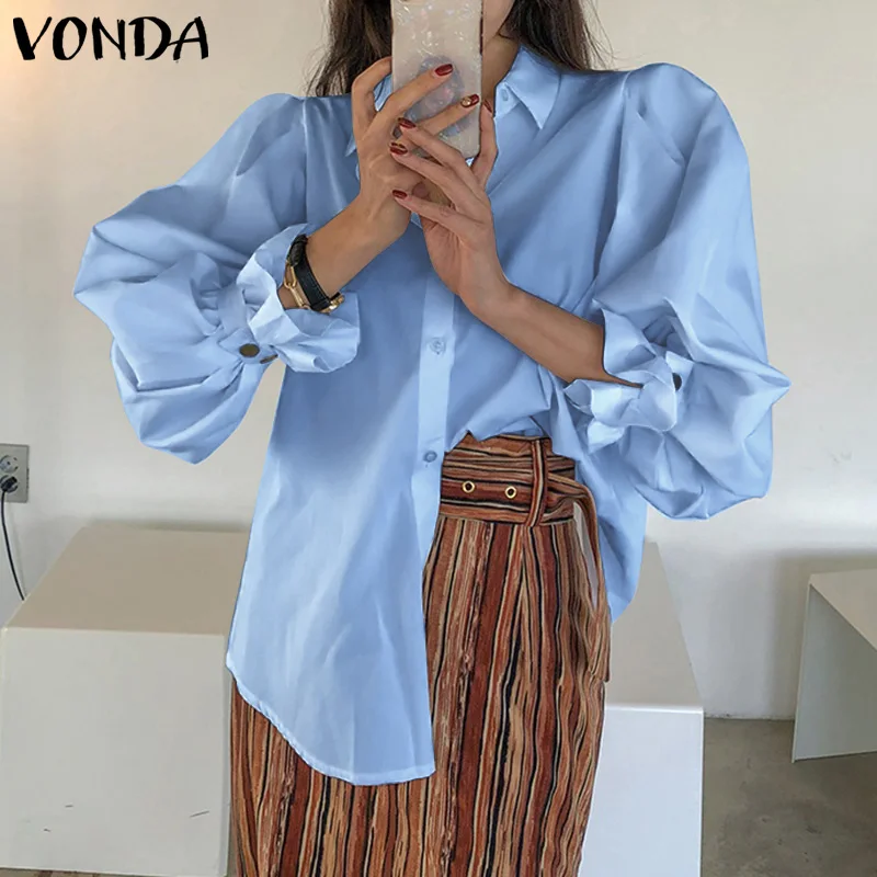 

Женские праздвечерние чные рубашки VONDA, весенние праздвечерние чные рубашки с длинным рукавом, 2022, Женские однотонные топы, туника, повседне...