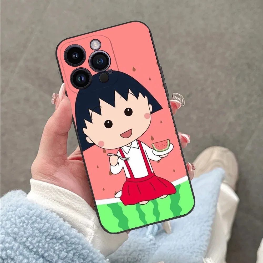 Catoon C-Chibi M-Maruko-C-Chan Phone Case For iPhone 16 15 14 13 12 11 Plus Pro Max XS X XR SE Mini 8 7 Soft Silicone Black
