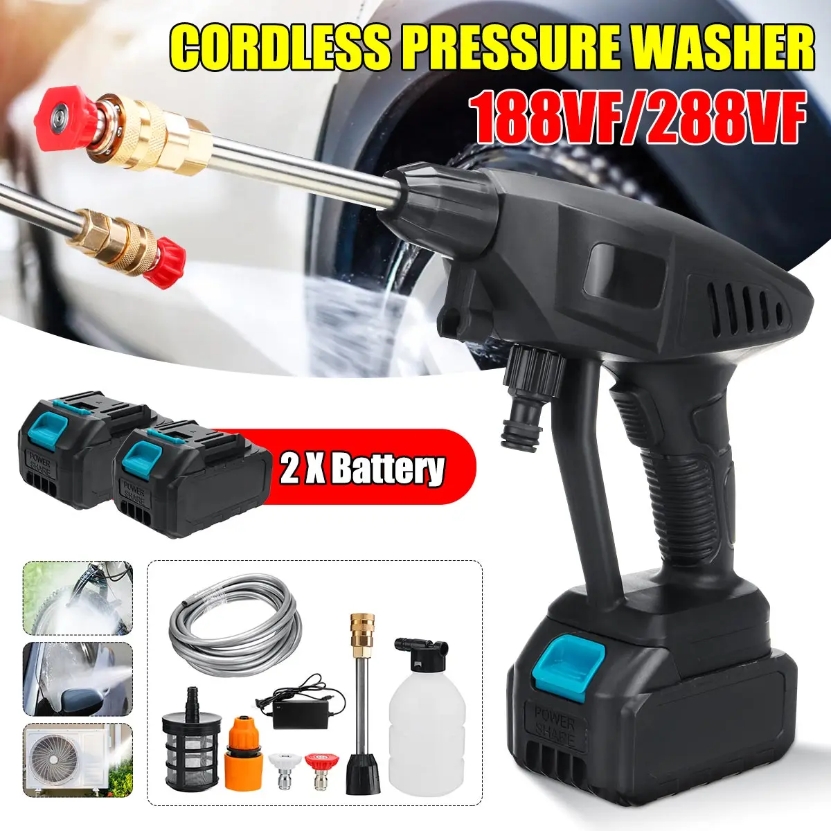 

30Bar Cordless Electric High Pressure Washer Rechargeable Auto Car Washing Spray Gun Water Gun Power Tools for Makita18V Battery