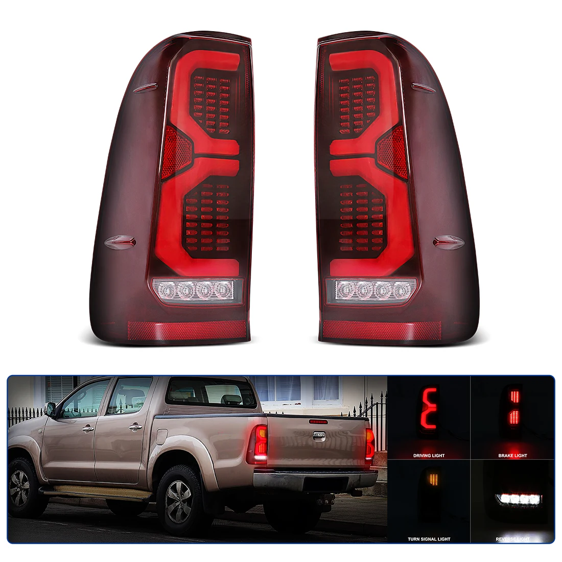 

1 компл. светодиодный задний фонарь для Toyota Hilux Vigo 2004 2005 2006-2015, задний стоп-сигнал, сигнальный фонарь заднего хода, динамический указатель поворота, задний фонарь 12 В