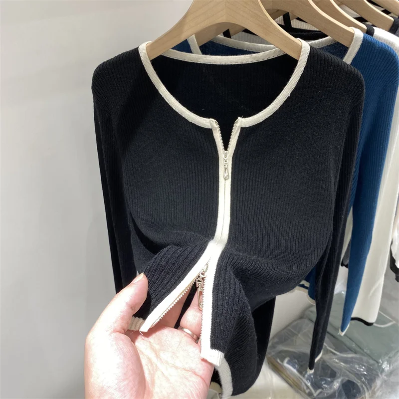 knitted sweaters women zipper woman cardigans long sleeve sweater knitting oversized skinny coat 2022 spring |