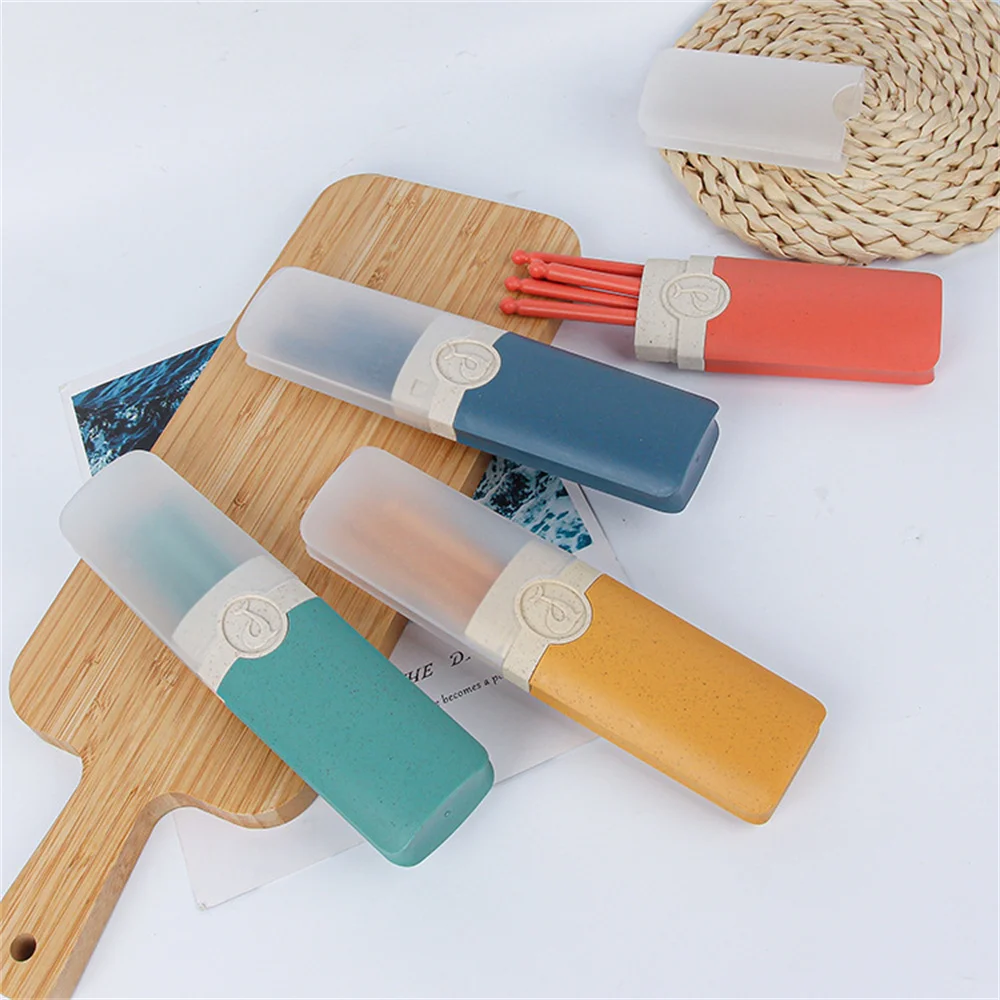 

3pcs/set Wheat Straw Knife Fork Spoon Travel Portable Cutlery Set Storage Box for Student Gift Dinnerware Kitchen Accessories