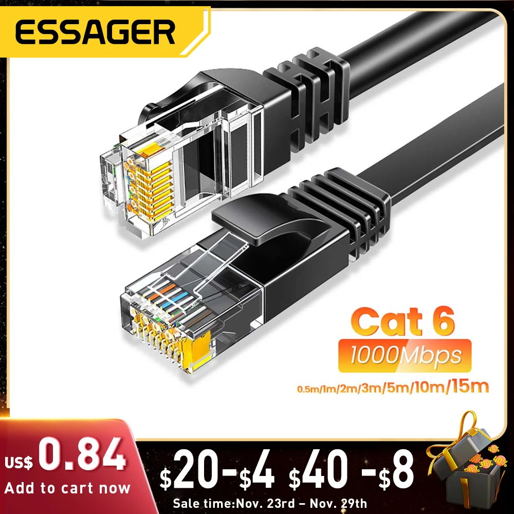 Essager Ethernet Cable Cat6 Lan Cable 10m UTP Cat 6 RJ 45 Splitter Network Cable RJ45 Twisted Pair Patch Cord for Laptop Router