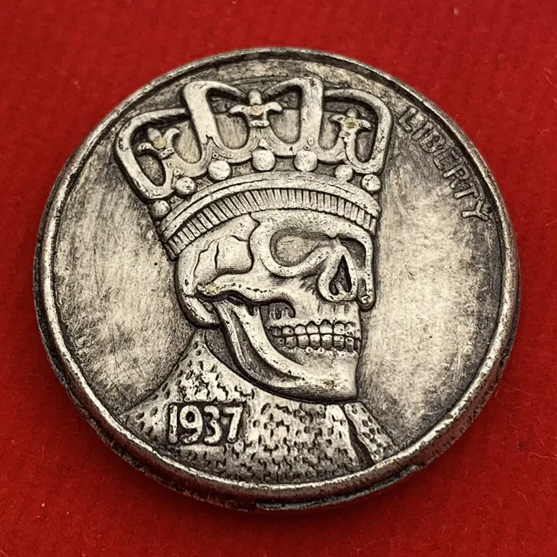 

1937 Wanderer Skull King Crown Antique Copper Old Silver Medal Collection 20mm craft copper silver coins coin holder