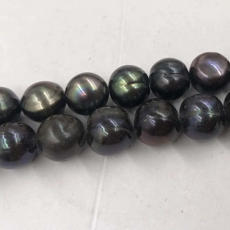 ELEISPL Lots 2 Strands 11-12mm Deep Black Freshwater Pearl Strings Near Round Potato #22010337-6