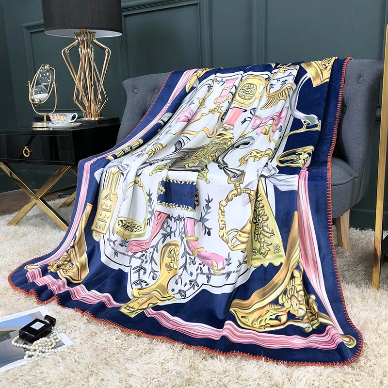 

Printed Knitted Luxury Brand Horse H Blanket Sofa Bedroom Cashmere Picnic Plaid Chucky Tapestry Bedspread on the Bed Throw Sofa