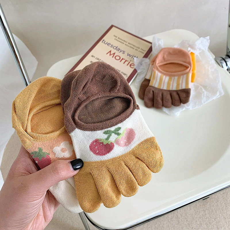 

Five-finger Socks Funny Toe Socks Cartoon Flowers Silicone Anti-slip Invisible Socks Hosiery Cute Summer Slippers Boat Socks