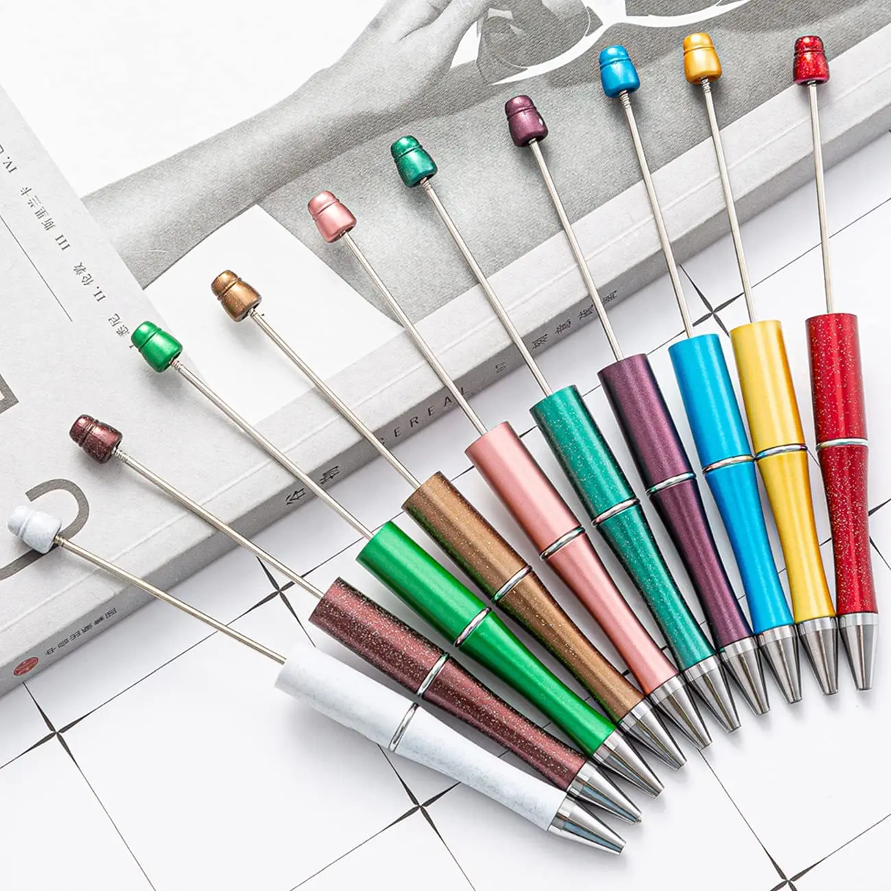 

40pcs Plastic Beadable Pens for DIY Gift Beaded Ballpoint Pen Random Colour DIY PEN Stationery DIY Beadable Pen DIY