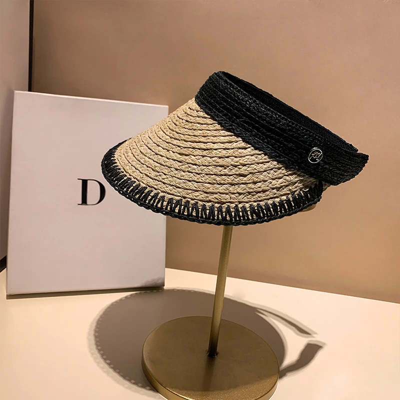 Шапка M Standard из рафии женская ручная работа дизайнерская черная Солнцезащитная