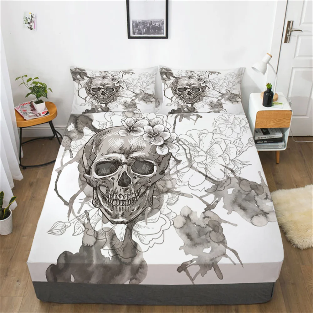 

Skull 3D Comforter Cover Set King Size Bed Sets Man Woman Home Bedclothes Cotton Print Fitted Sheet Suit Queen Beds Sheets