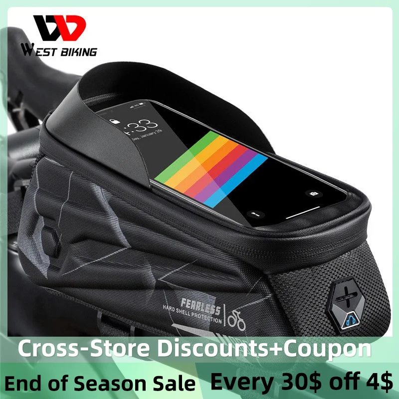 

WEST BIKING Waterproof Bicycle Top Tube Bag 7.0inch Mobile Phone Case Touchscreen Pack 3D Shell Reflective MTB Cycling Bags 1.7L