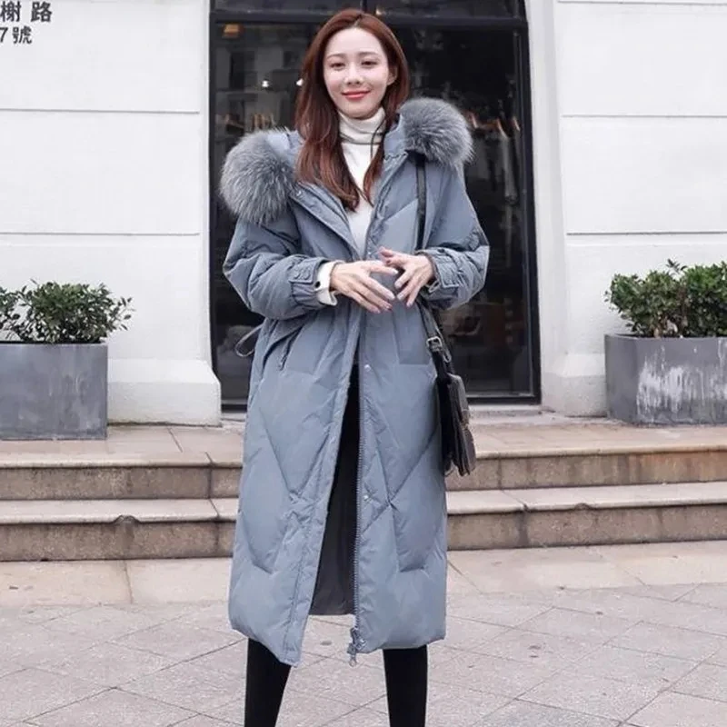 Down Cotton Jacket Women 2022 Winter New Korean Slim Fashion Casual Padded Coat Female Large Size Hooded Fur Collar Long Parkas