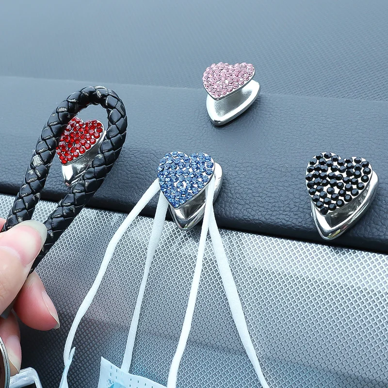 

Car Hooks Heart Rhinestone Inlaid Hanging Holder Metal Paste Hook Diamond Bling Crystal Decoration Car Interior Accessories