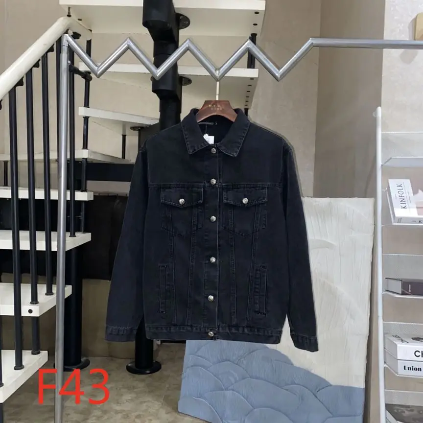 

F43 Leather cross flower patchwork embroidery denim casual jacket shirt clothes personality retro fashion blue series