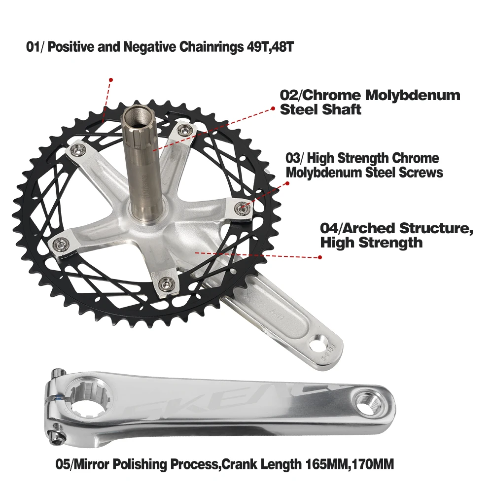 SKEACE шатуны с фиксированной передачей 49T для велосипеда 165 мм алюминиевый сплав
