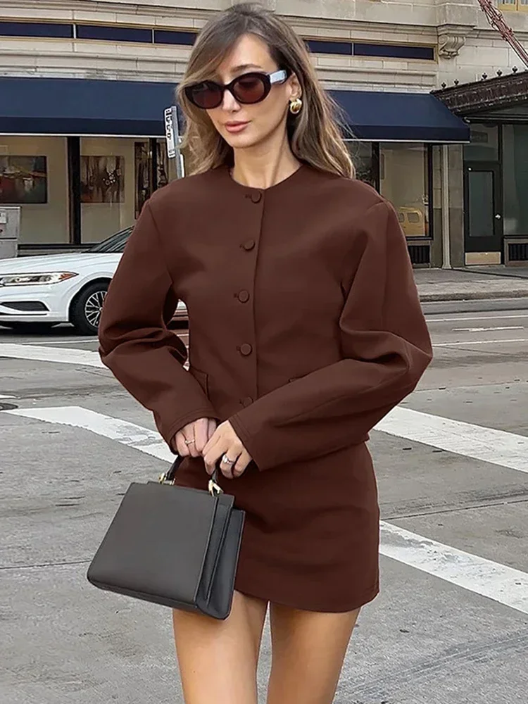 Модный кардиган юбка комплект из двух предметов женский топ на пуговицах с