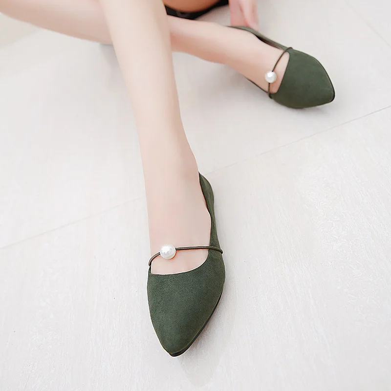 Bead Ladies Plus Size Flats Pointed Toe High Quality Slip-Ons Shallow Mouth Fashion New Simple Female Loafer Shoes Womans Flats