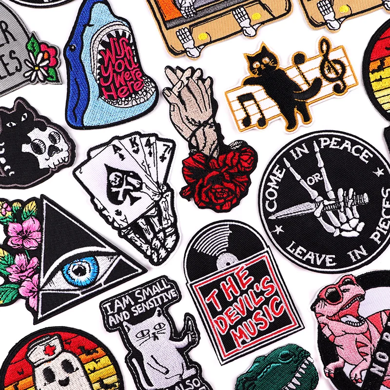 

The Devil's Music Patch Rock Punk Embroidery Patch Iron On Patches For Clothing DIY Personality Skull/Animal Patches On Clothes