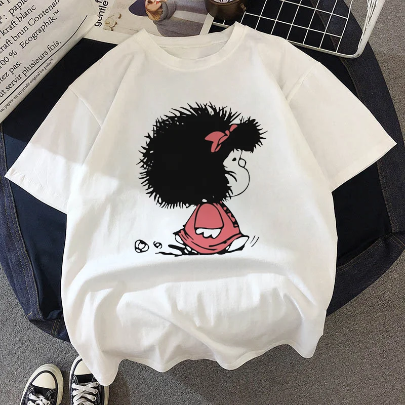 

Mafalda Cartoon Cute Graphic Print T-shirt Women Harajuku Aesthetic White Tops Tshirt 2021 Korea Fashion Kawaii Female T Shirt